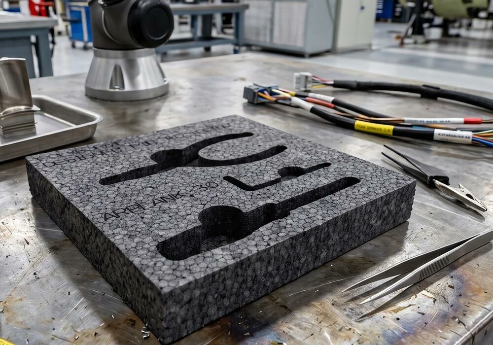 ARPLANK protective foam insert on a workbench in a factory.