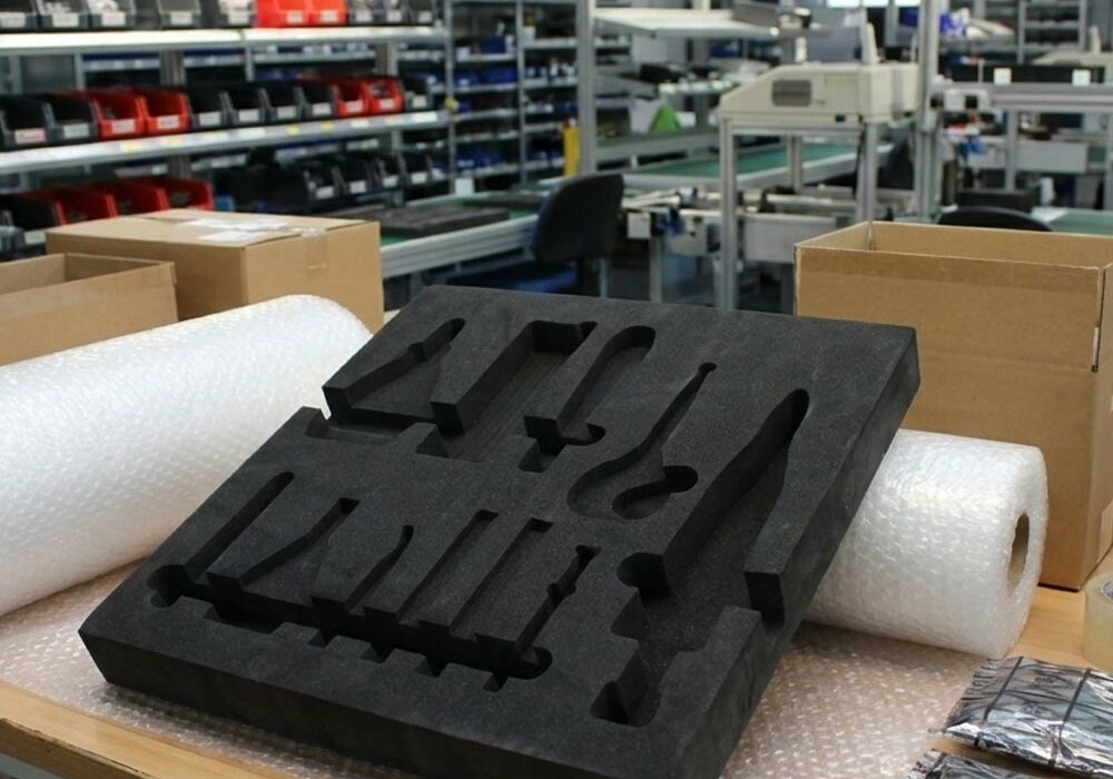 A conductive foam insert on a workbench