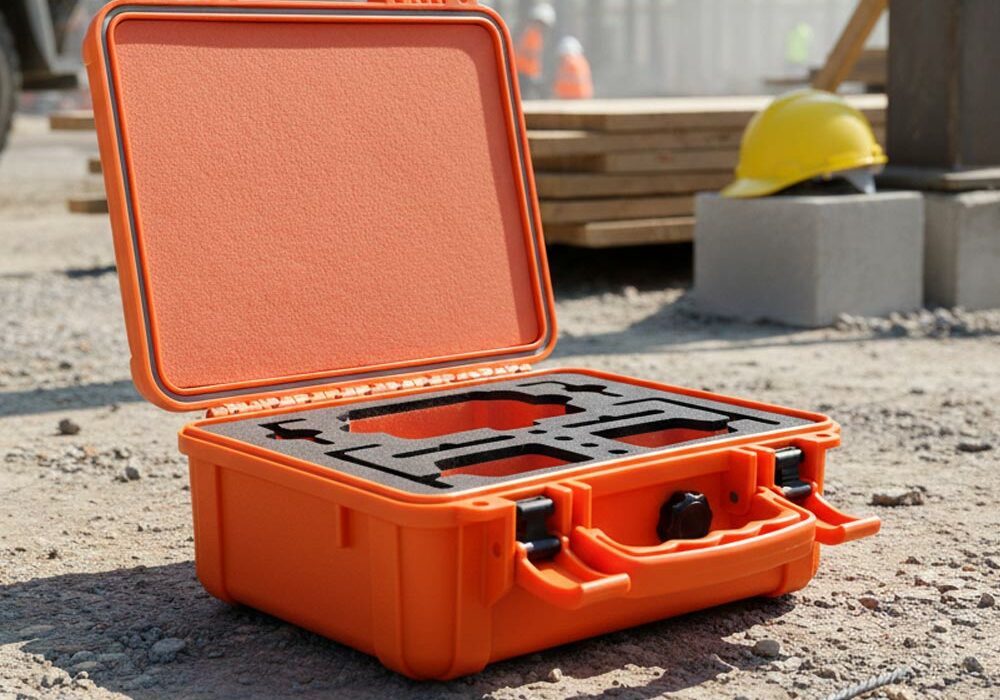Polyethylene foam inserts A protective case with polyethylene foam inserts on a construction site