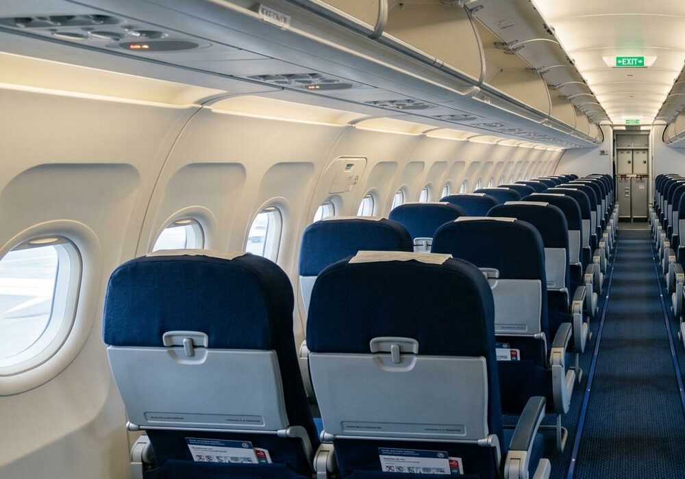 The interior of a commercial aircraft
