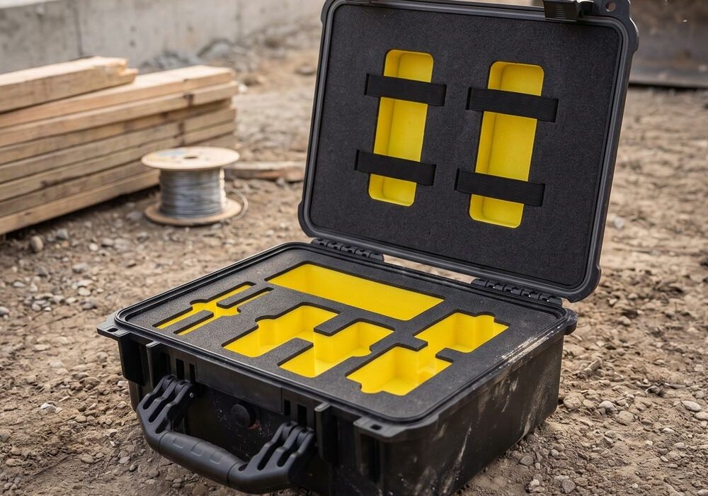 Foam inserts Foam inserts in a protective case on a construction site