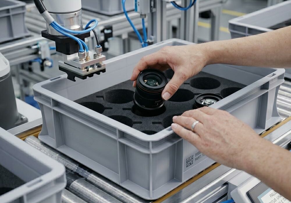 Circular economy A person using returnable foam packaging