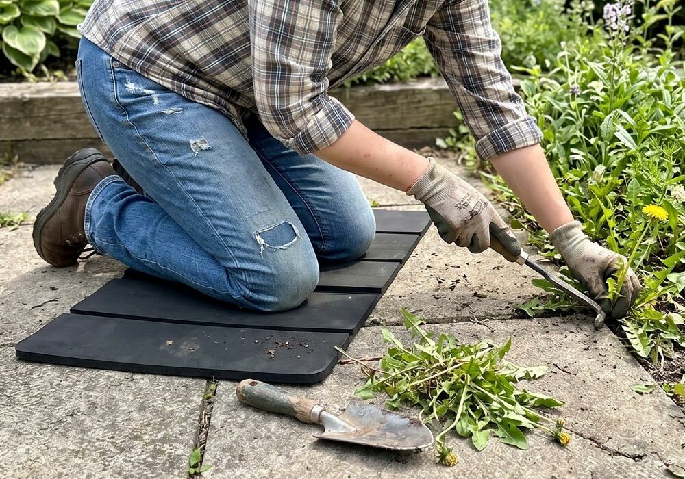 Custom foam product manufacturers A person kneeling on a foam mat in a garden