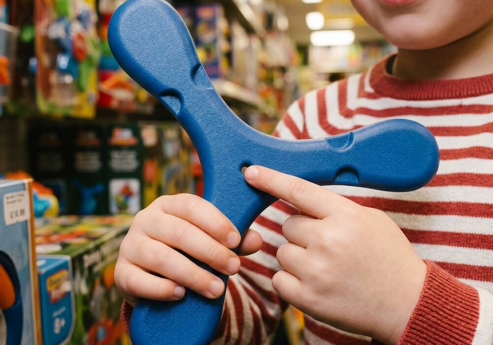 Foam products A child holding a foam product in a shop