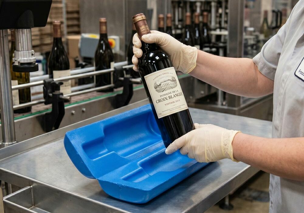Moulded foam bottle packaging A person using moulded foam bottle packaging