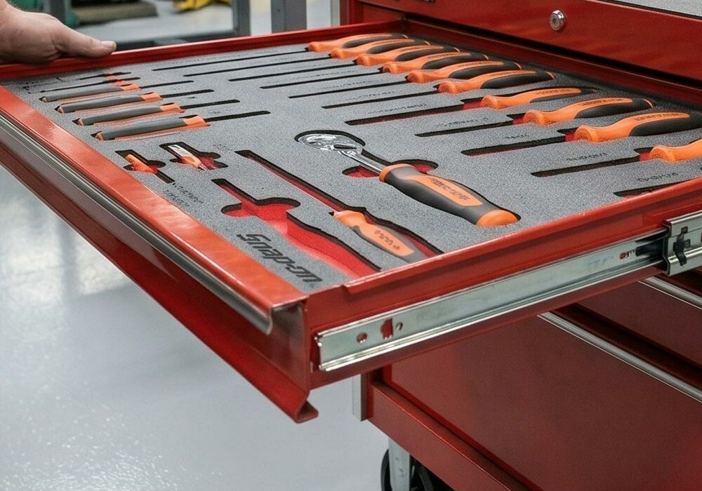 Tool control foam in a tool chest drawer